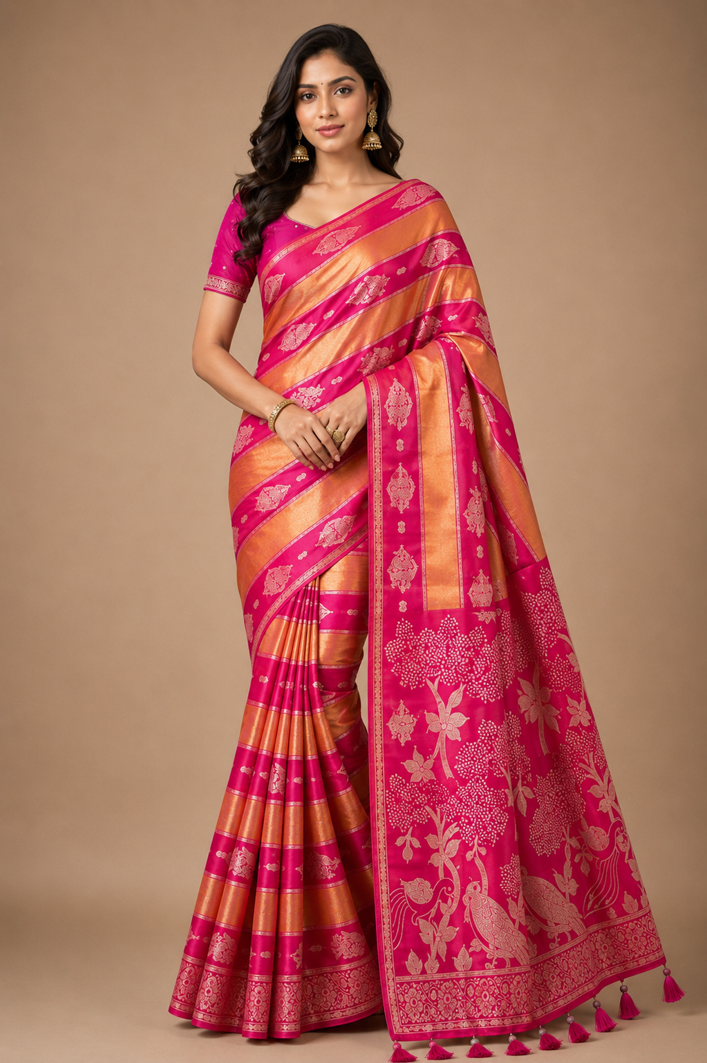 Kriti Soft Kanjivaram Silk Saree with Rich Zari Border & Tassels