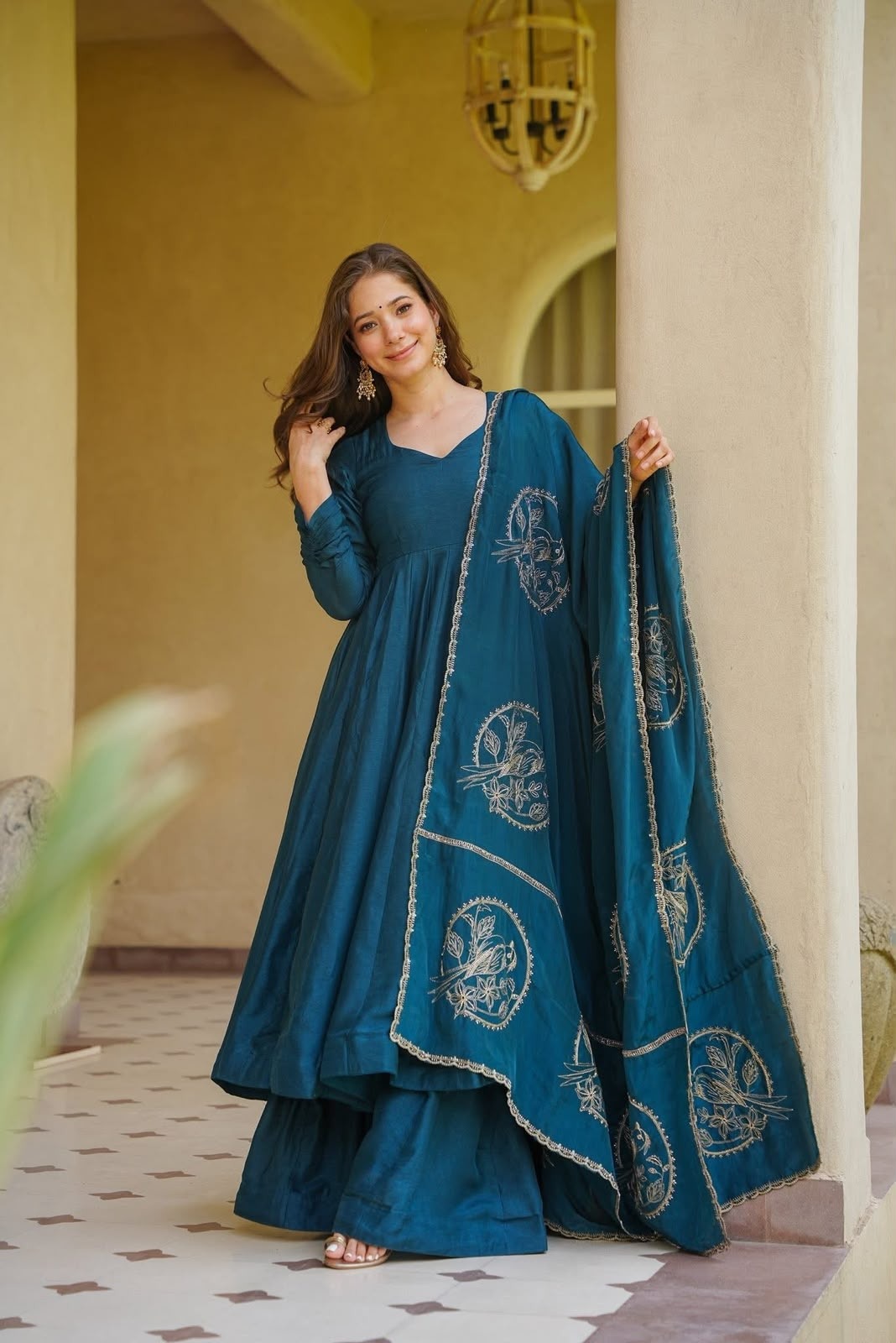 Designer Vichitra Silk Anarkali Palazzo Set