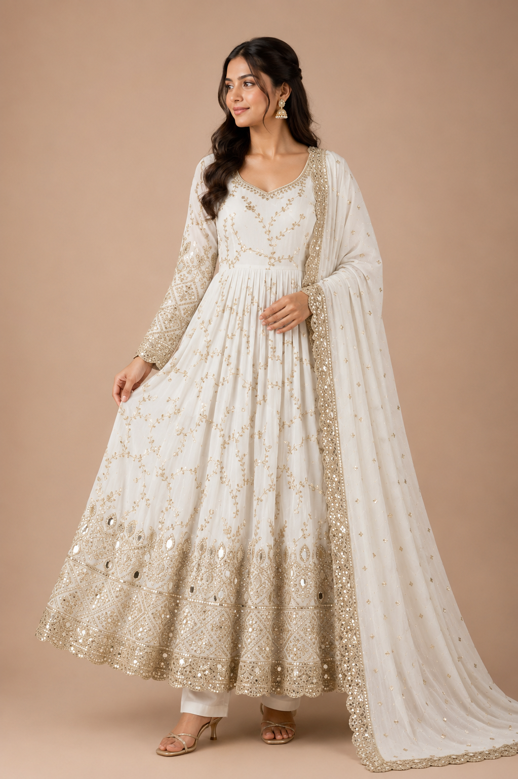 Women's Premium Heavy Chinon Silk Embroidered Anarkali Gown Set with Pant & Dupatta