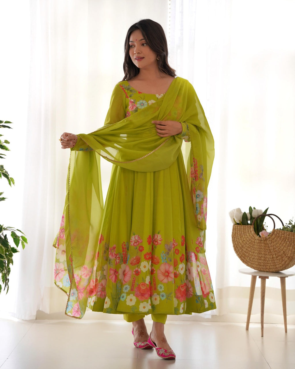 Timeless floral organza Anarkali for festivities