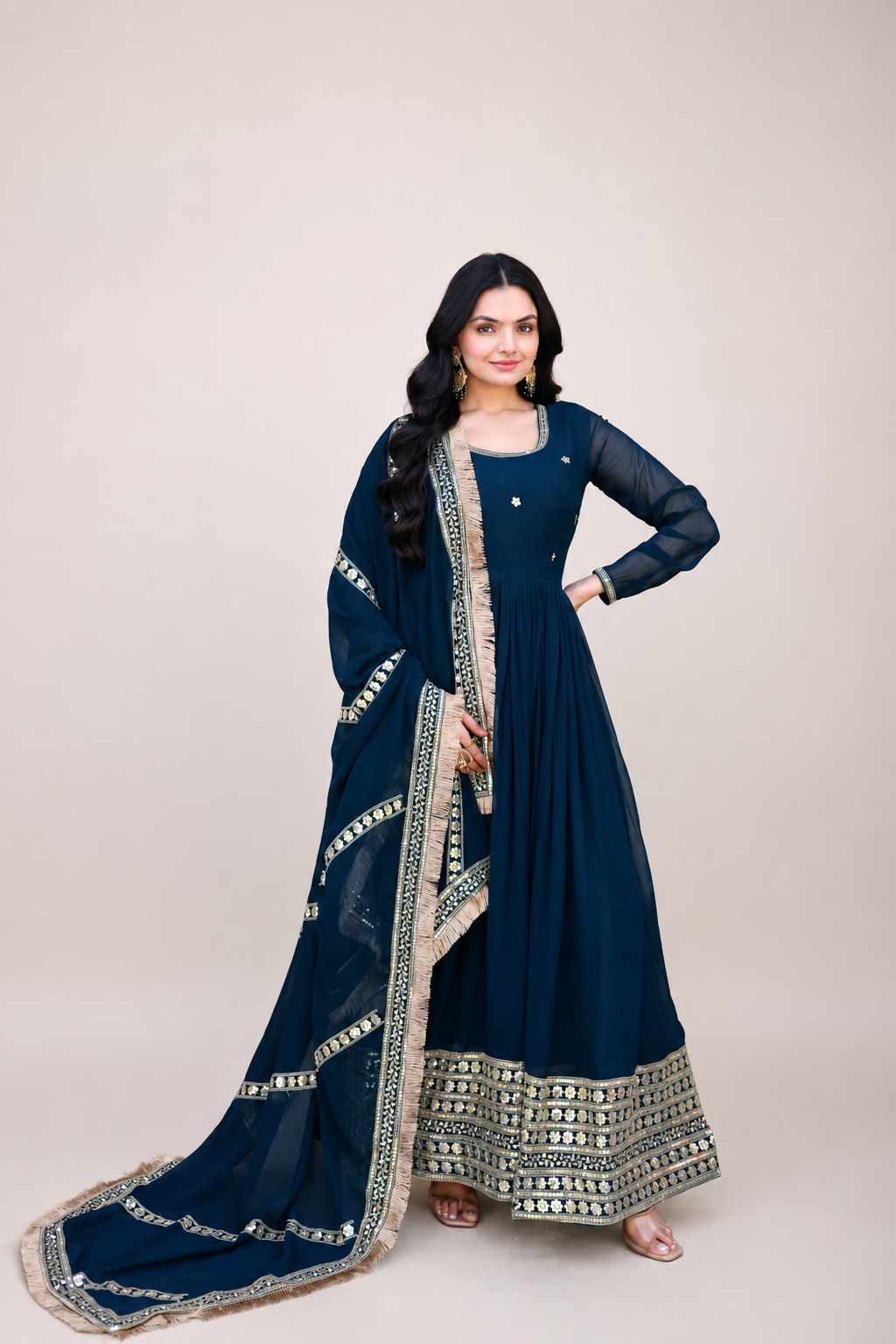 Anarkali Gown with Embroidered Dupatta Set