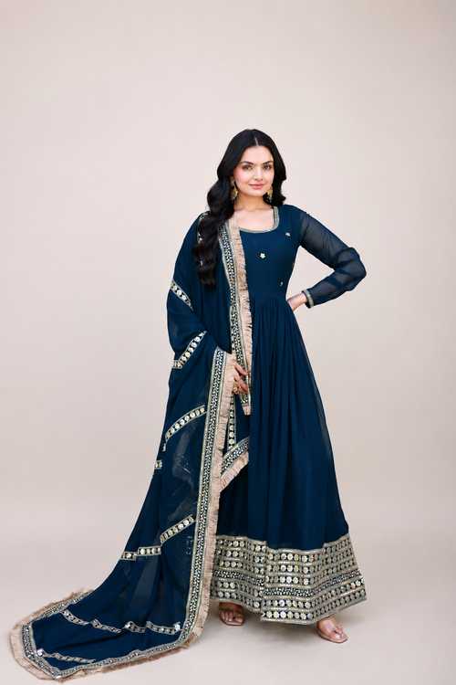 Anarkali Gown with Embroidered Dupatta Set
