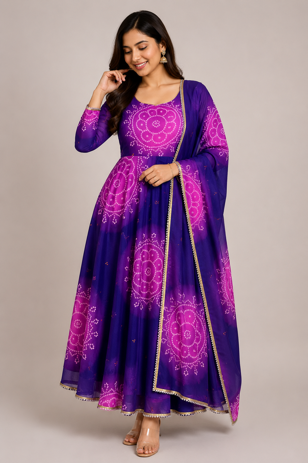 Faux Georgette Digital Print Anarkali Suit Set with Dupatta
