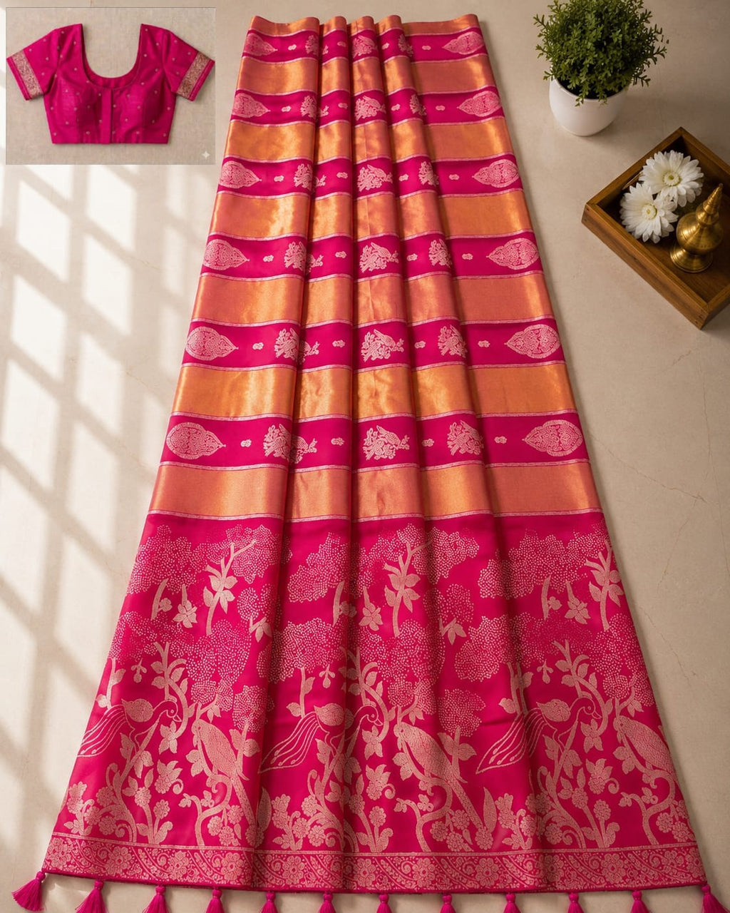 Kriti Soft Kanjivaram Silk Saree with Rich Zari Border & Tassels