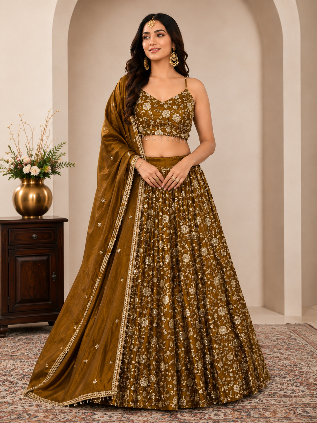 Designer Embroidered Sequence Fandy Silk Lehenga Choli Set with Dupatta