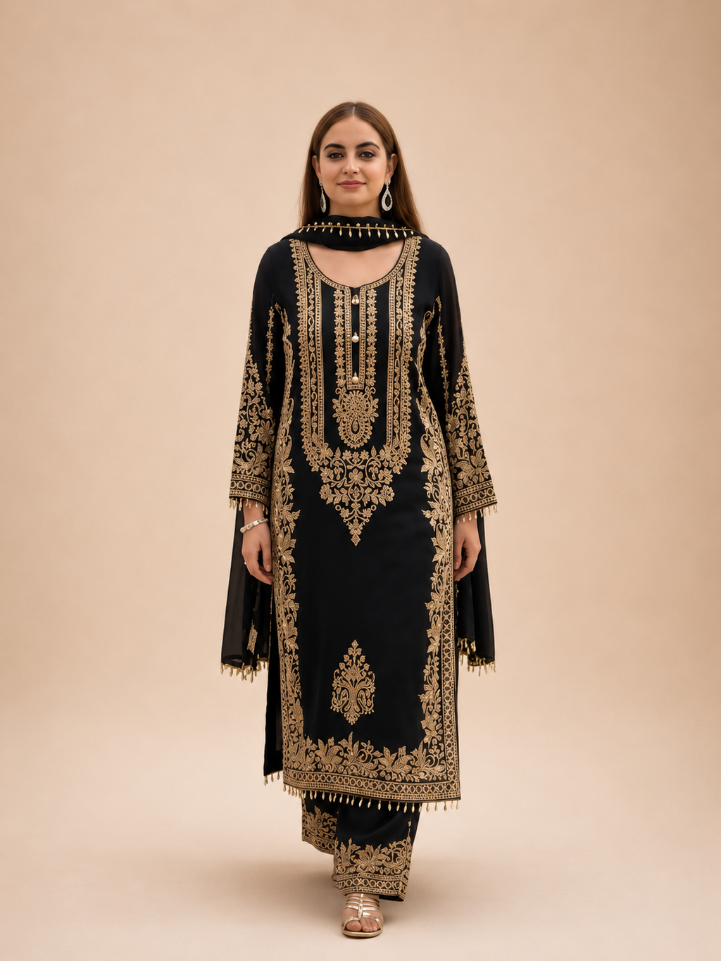 Premium Faux Georgette Embroidered Salwar Suit Set with Sequins Work & Dupatta