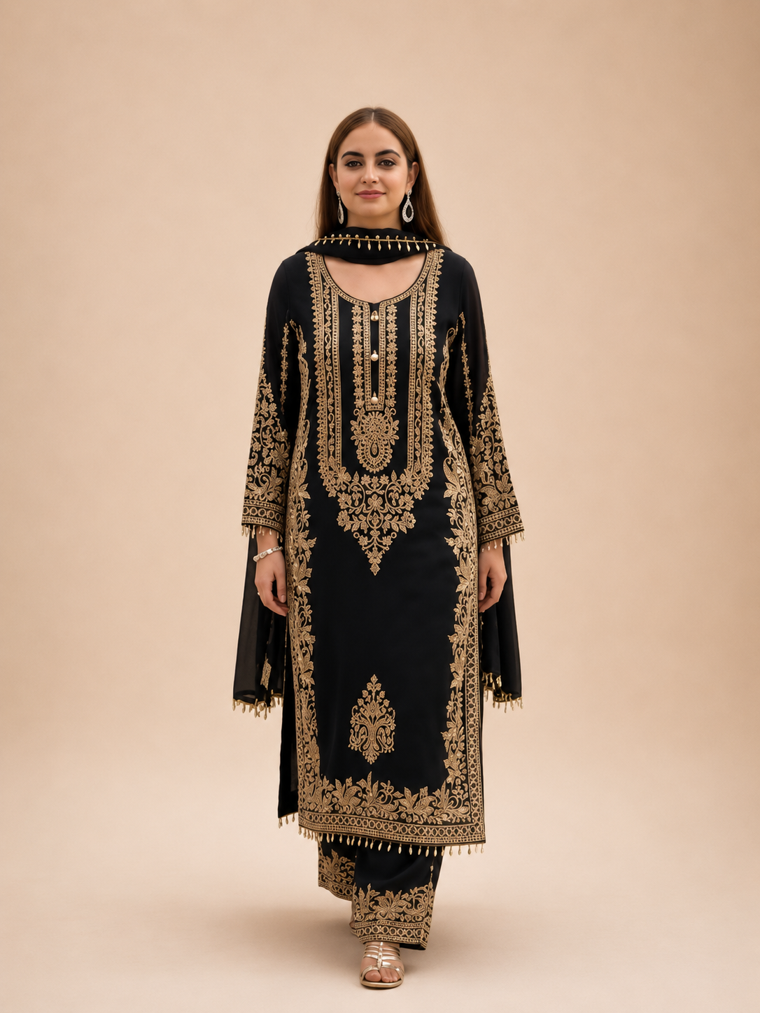 Premium Faux Georgette Embroidered Salwar Suit Set with Sequins Work & Dupatta