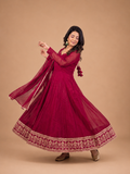 Designer Heavy Crunchy Silk Anarkali Gown Set with Embroidered Dupatta – Ready to Wear