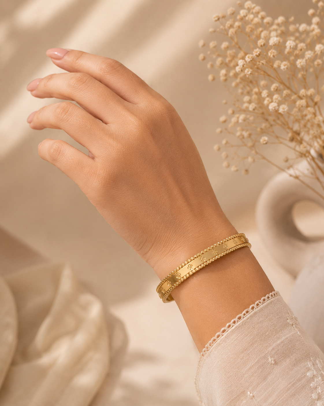 Elegant Gold-Plated Clover Design Kada for Women