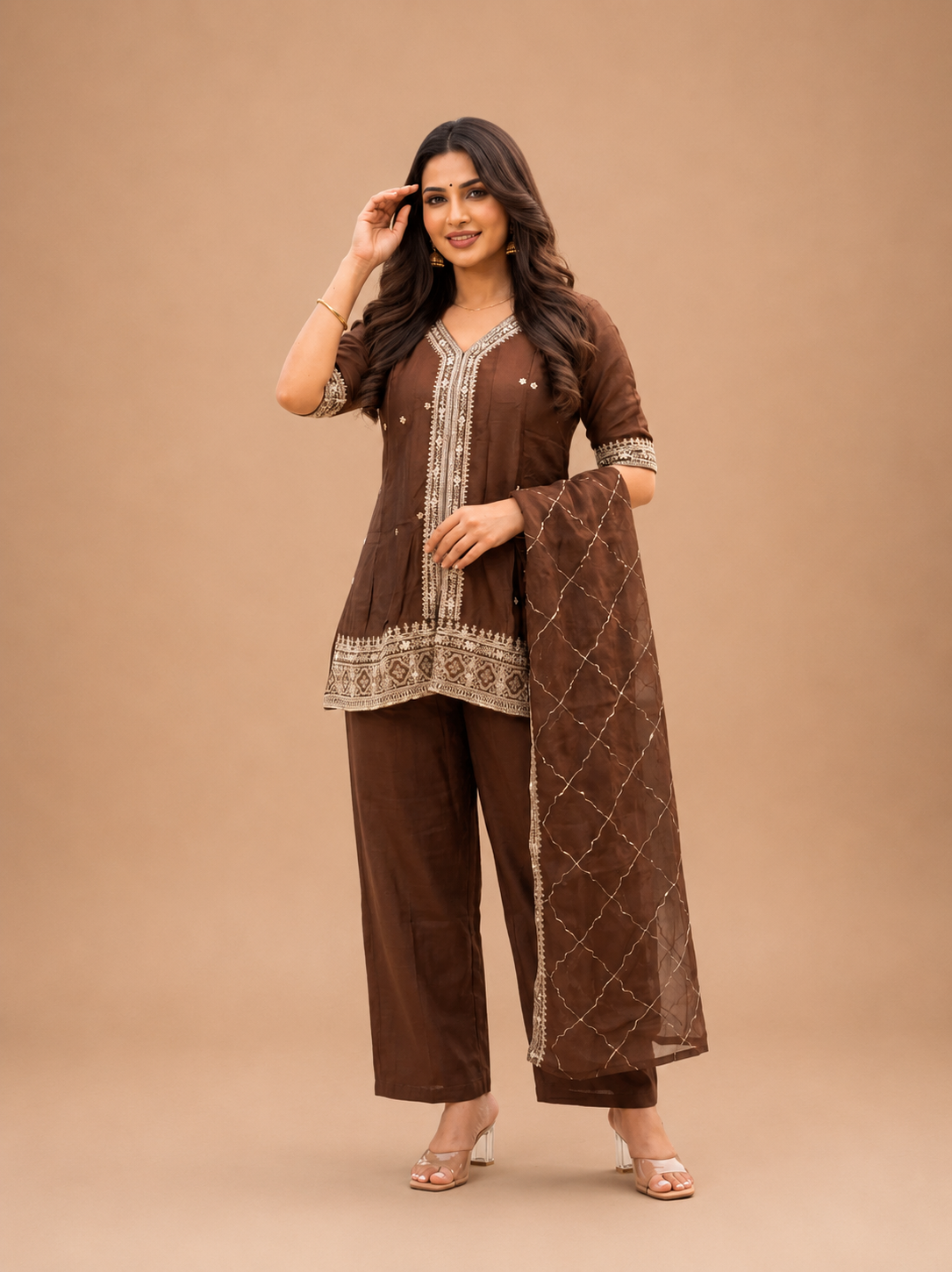 Women's Pure Vichitra Silk Kurta Set with Embroidered Dupatta | Festive Ethnic Wear