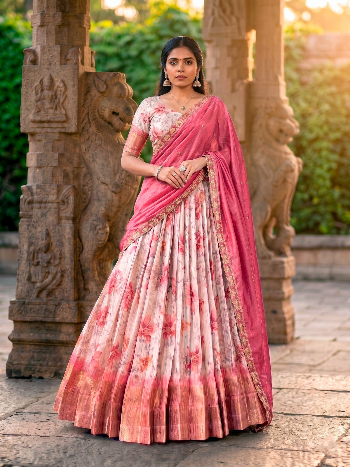 Women's Dola Chex Floral Lehenga Choli with Zari Work