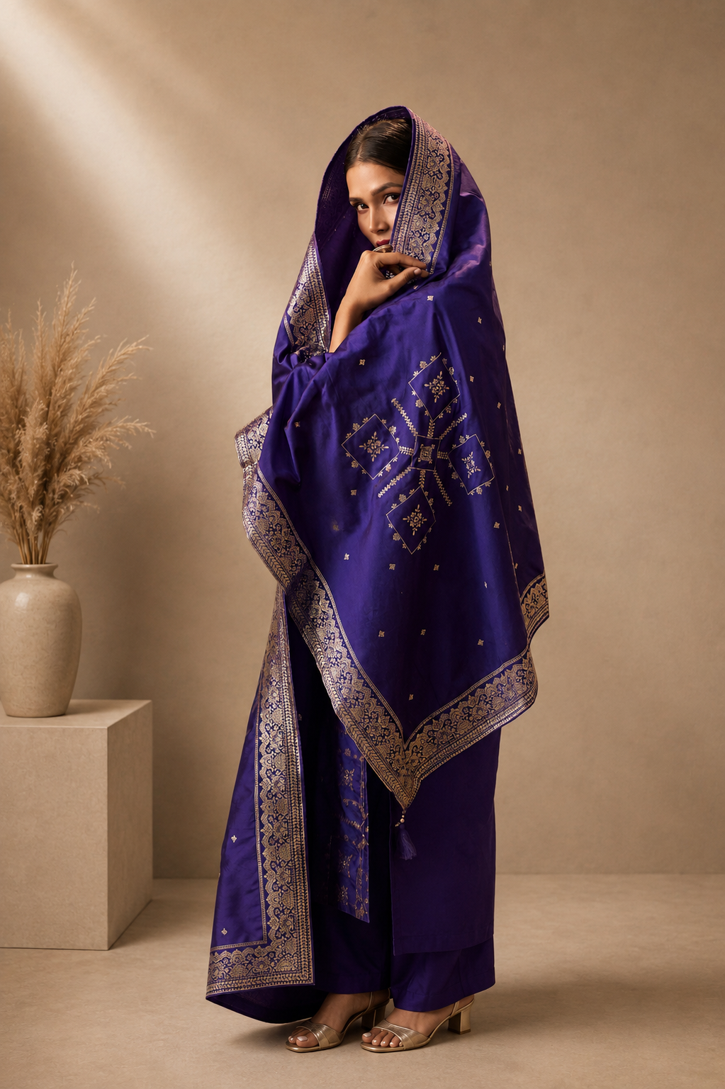 Jacquard Art Silk Straight Kurta Set with Cotton Bottom & Silk Blend Dupatta