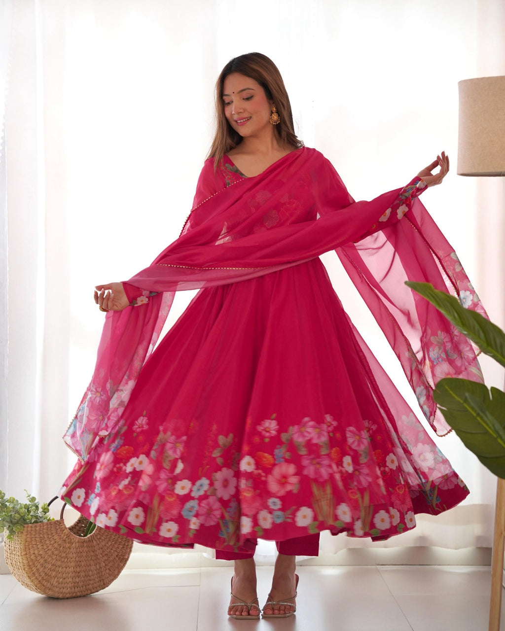 Timeless floral organza Anarkali for festivities