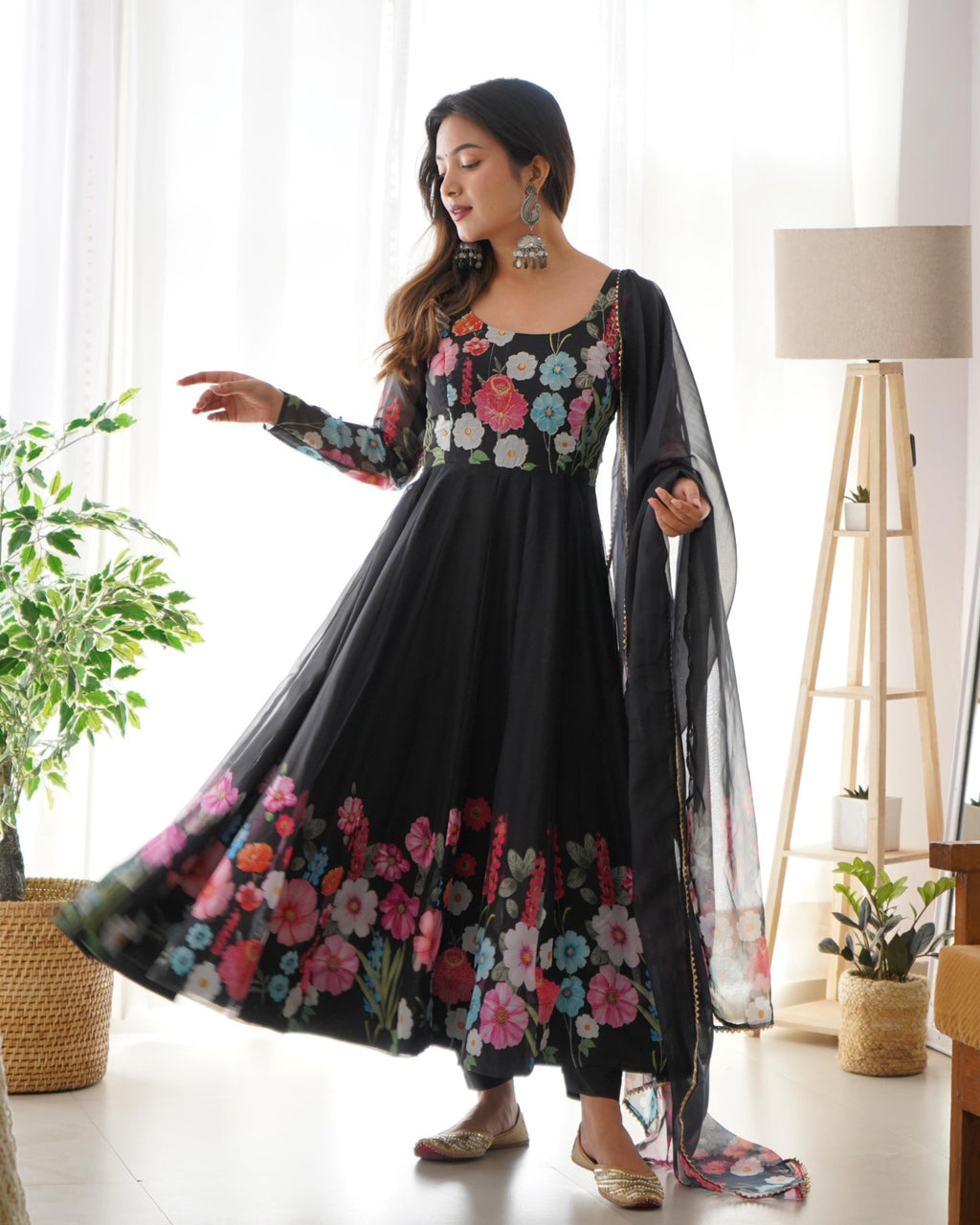 Timeless floral organza Anarkali for festivities