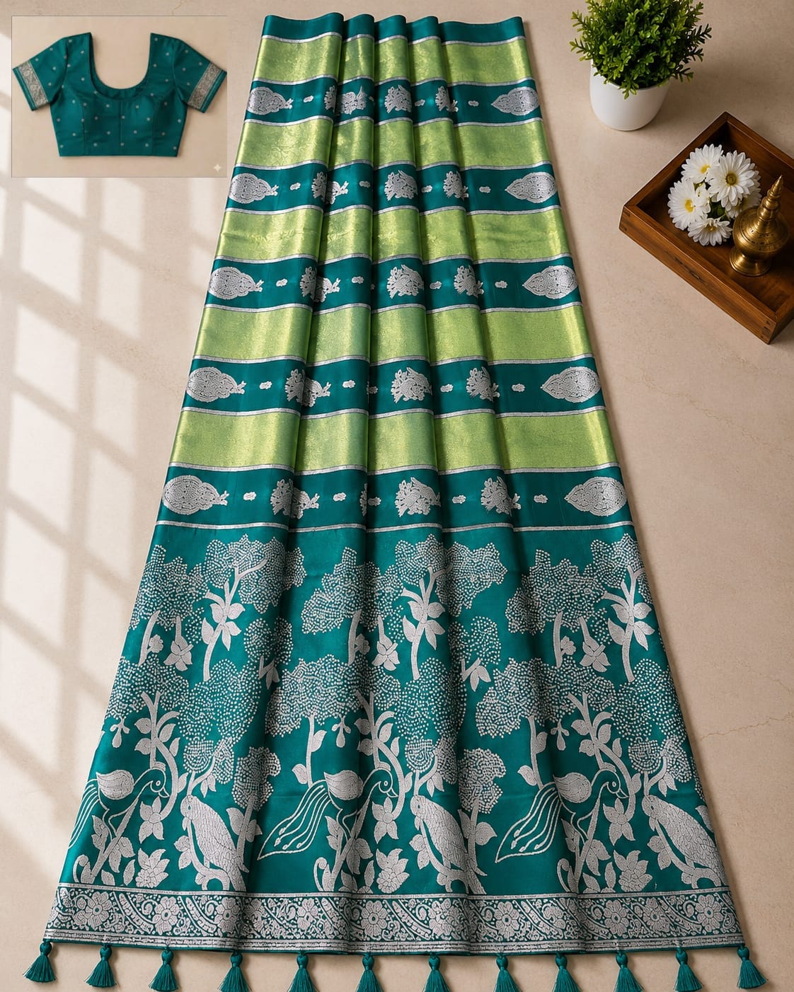 Kriti Soft Kanjivaram Silk Saree with Rich Zari Border & Tassels